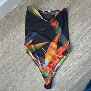 Zara Colorful Tropical Print Mesh Bodysuit